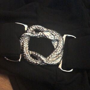 Cavalli black slim snake belt dress w/ gathered front skirt & plunging neckline